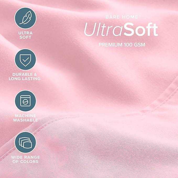 Bare Home Hotel Luxury Queen Sheet Set, Extra Soft - 6 Piece Set - Deep Pockets - Easy Fit - Cooling & Breathable - Wrinkle, Fade, Stain Resistant - Includes 4 Pillowcases (Queen, Light Pink)