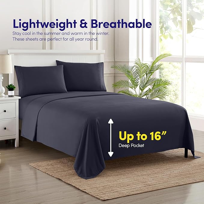 1500 Supreme Collection Queen Sheet Sets Navy Blue - Luxury Hotel Bed Sheets and Pillowcase Set for Queen Mattress - Extra Soft, Elastic Corner Straps, Deep Pocket Sheets, Queen Navy Blue