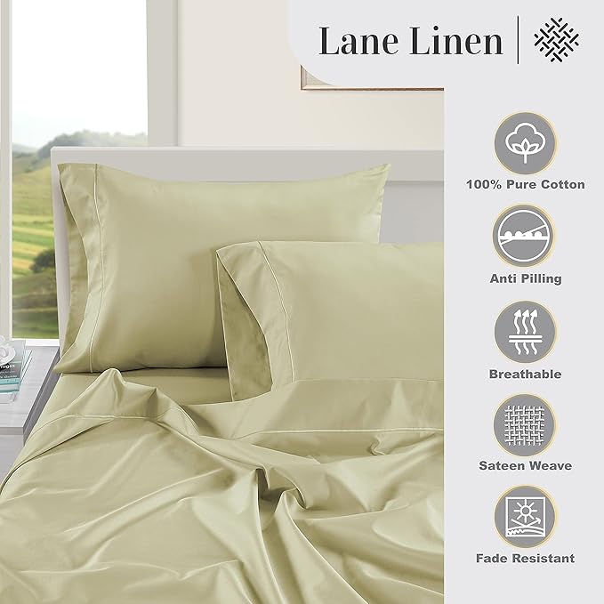 LANE LINEN Queen White Pillow Cases Set of 2, 100% Egyptian Cotton Cases, Sateen - Perfect for Home, Hotels & Hospital Use, Standard Size - Seafoam