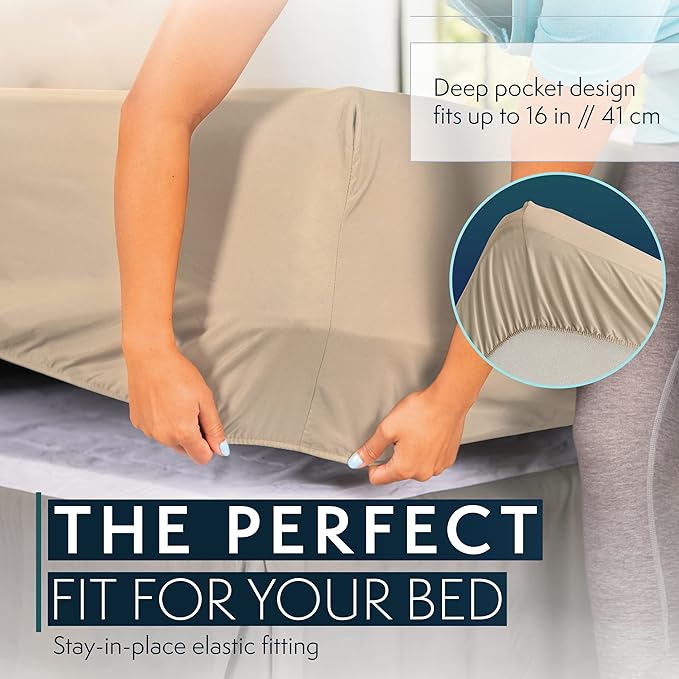 HC COLLECTION Bed Sheets Full Size Set, Hotel Luxury Platinum 1800 Series Brushed Microfiber Sheet w/Pillow Cases, Ultra Soft Lightweight 4 Pcs Bedding for Hot Sleepers Men Women Teens, Taupe