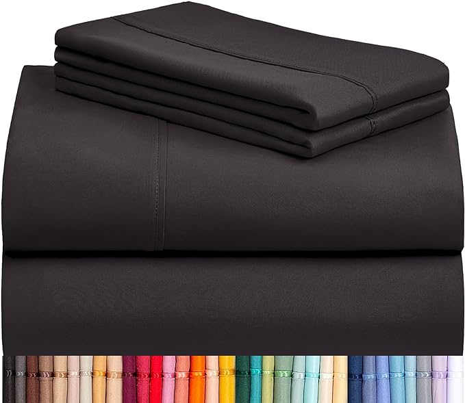 LuxClub 4 PC King Sheet Set, Breathable Luxury Bed Sheets, Deep Pockets 18" Wrinkle Free Cooling Bed Sheets Machine Washable Hotel Bedding Silky Soft - Black King