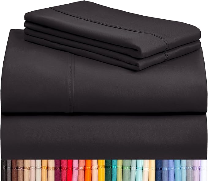 LuxClub 4 PC California King Sheet Set, Breathable Luxury Bed Sheets, Deep Pockets 18" Wrinkle Free Cooling Sheets Machine Washable Hotel Bedding Silky Soft - Black Cal King
