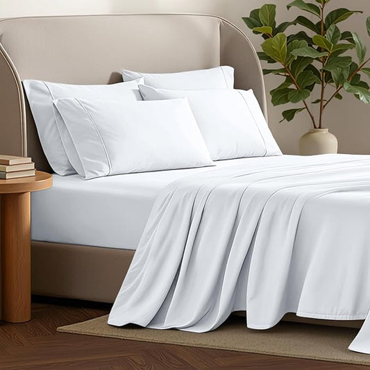 Bare Home Hotel Luxury Queen Sheet Set, Extra Soft - 6 Piece Set - Deep Pockets - Easy Fit - Cooling & Breathable - Wrinkle, Fade, Stain Resistant - Includes 4 Pillowcases (Queen, White)