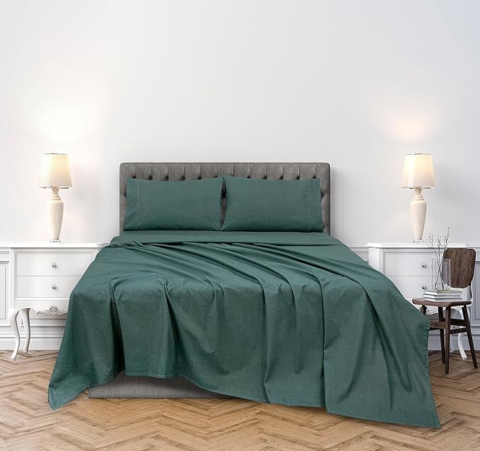 ROYALE LINENS 300 Thread Count 100% Long Staple Combed Cotton Textured Sheet Set - 3 Piece Twin Bed Sheets - 1 Fitted, 1 Flat & Pillow case -Soft Cool & Crisp Sheet Set (Twin, Textured Green)