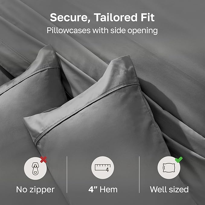 California Design Den King Size Pillowcase Set - 400 Thread Count, 100% Cotton Sateen, Set of 2 Pillow Covers, Soft and Breathable - Grey