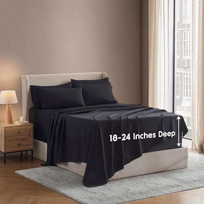 Nestl Extra Deep Twin XL Sheet Set - 4 Piece Breathable & Cooling Sheets - Hotel Luxury Bedding Set w/18-24 Inch Deep Pockets - Easy & Secure Fit - Super Soft, Wrinkle Free & Comfy - Black