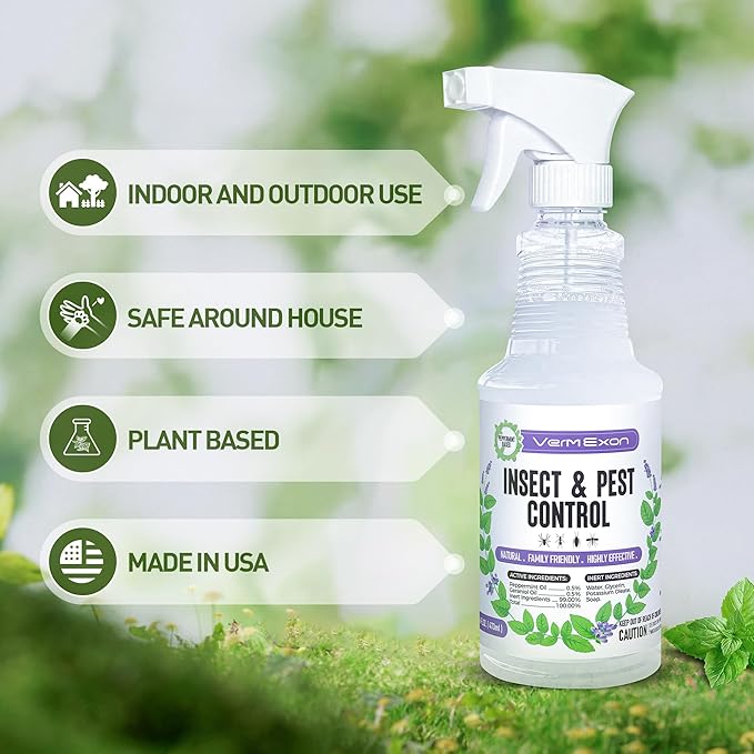 VermExon Peppermint Oil Insect & Pest Control Spray – 16oz Natural Plant-Based Bug Killer for Spiders, Ants, Flies, and Other Insects, Safe for Home & Kitchen Use