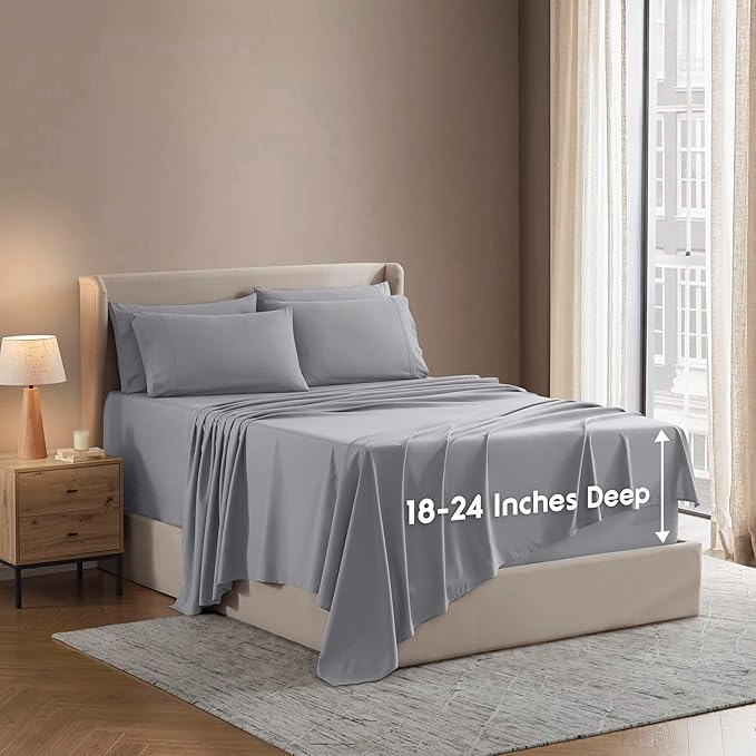 Nestl Extra Deep Twin XL Sheet Set - 4 Piece Breathable & Cooling Sheets - Hotel Luxury Bedding Set w/18-24 Inch Deep Pockets - Easy & Secure Fit - Super Soft, Wrinkle Free & Comfy - Grey