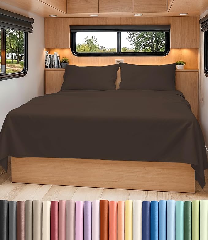 Short Queen Size 4 Piece Sheet Set - RV Short Queen, Ultra-Soft, Breathable & Cooling Bed Sheets Set with Deep Pockets - Hotel Luxury Bedding for Women & Men - Wrinkle Free & Fade Resistant - Brown