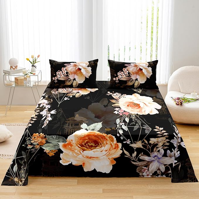 YIYEA Standard Pillow Cases Set of 2, Ultra Soft Double Brushed Microfiber Pillowcases Standard, Floral Bed Pillow Covers, Fade Resistant, Easy Slip-On (20"x26")