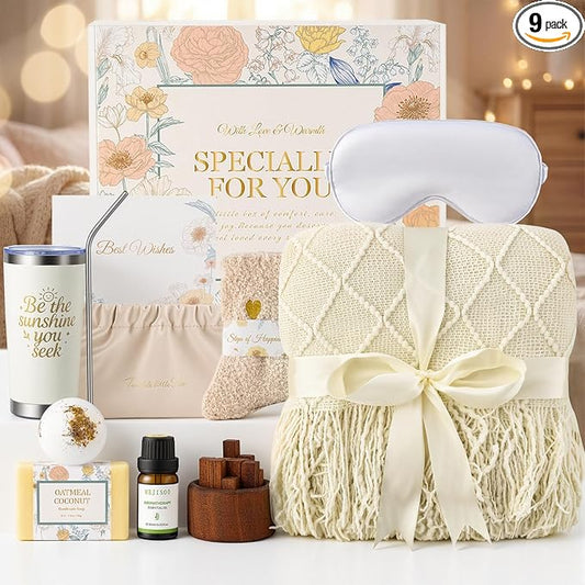 Birthday Gifts for Women, Get Well Gift Baskets for Women, Care Package Self Care Gift Box Thinking of You Inspirational Valentines Day Gift Set for Her Wife Firends, Beige