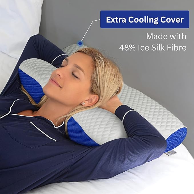 Cooling Gel Pillow for Neck and Shoulder Pain – Memory Foam Cervical Pillow with Orthopedic Contour Support & Ventilated Cover – For Pain Relief & Alignment – Side, Back & Stomach Sleepers + Free Mask