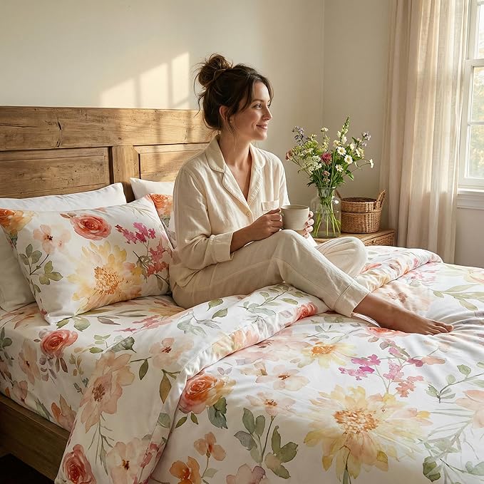 YIYEA Standard Pillow Cases Set of 2, Ultra Soft Double Brushed Microfiber Pillowcases Standard, Floral Bed Pillow Covers, Fade Resistant, Easy Slip-On (20"x26")