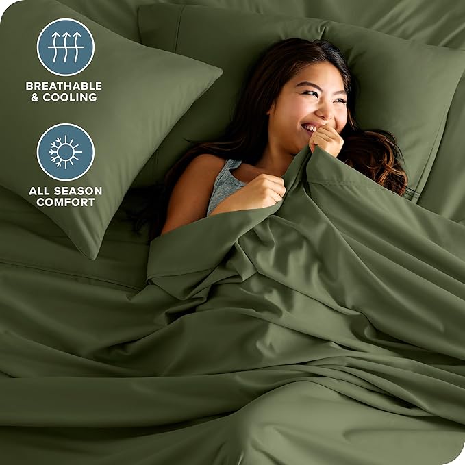 Bare Home Full XL Sheet Set - 1800 Ultra-Soft Microfiber Full Extra Long Bed Sheets - Double Brushed - Deep Pockets - Easy Fit - 4 Piece Set - Bedding Sheets & Pillowcases (Full XL, Cypress)