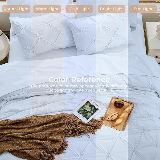 Sasttie Twin Comforter Set, 5-Piece Bed in a Bag, Pintuck Bedding Sets for All Season, Includes Comforter, Flat Sheet, Fitted Sheet, Pillowcase and Pillowsham, Light Blue