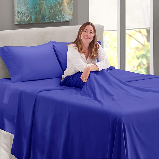 Nestl Twin XL Size Sheet Set, 4 Piece Extra Deep Pocket (18-24 inches), Microfiber, Hotel Luxury, Soft, Breathable, Wrinkle-Free, Easy to Care, Royal Blue