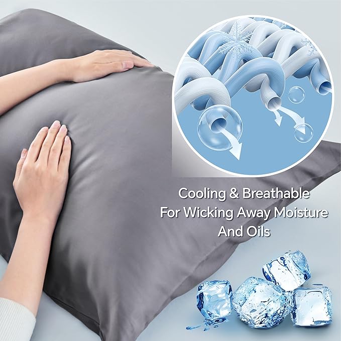 BEDELITE Cooling Pillow Cases for Hot Sleepers & Night Sweats, Rayon Derived from Bamboo, Grey Pillow Cases Queen Size Set of 4, Breathable and Silky Soft Envelope Pillowcases (20"x30")