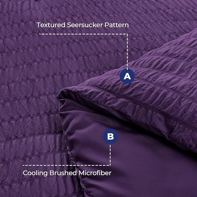 HYMOKEGE Dark Purple Queen Comforter Set Seersucker 7 Pieces, All Season Luxury Bed in a Bag Queen for Bedroom, Bedding Set with Comforter, Sheets, Pillowcases & Shams