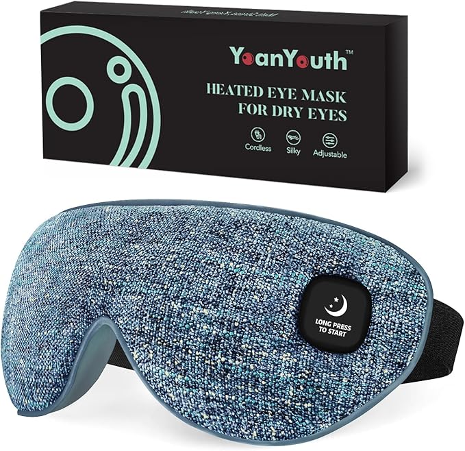 YoanYouth Heated Eye Mask for Dry Eyes, FSA Eligible HSA, Cordless Warm Compress for Eyes, Light Blocking Eye Heating Pad, Styes, Sleep, Cover Washable, Rechargeable, Deep Blue