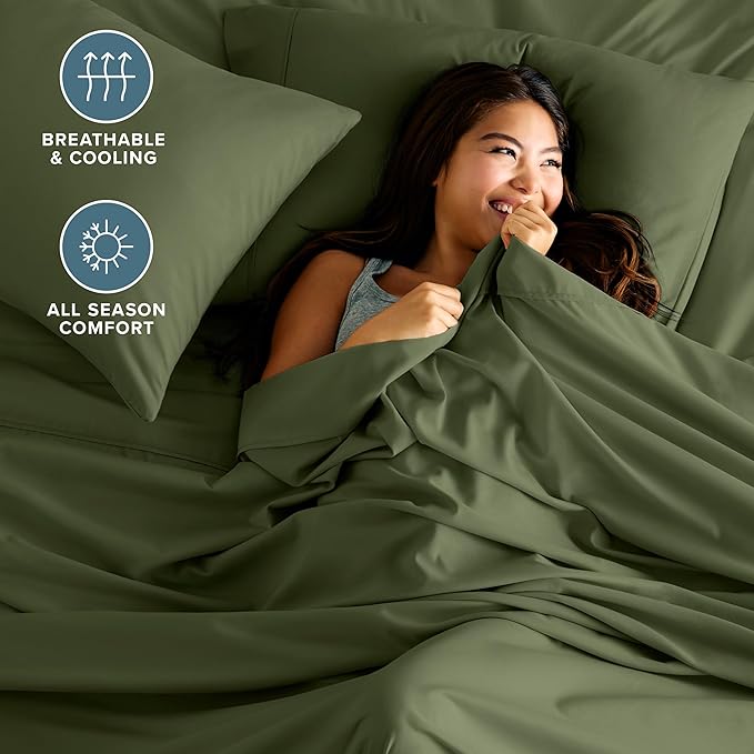 Bare Home Hotel Luxury Twin XL Sheet Set, Extra Soft - 4 Piece Set - Deep Pockets - Easy Fit - Cooling & Breathable - Wrinkle, Fade, Stain Resistant - Includes 2 Pillowcases (Twin XL, Cypress)