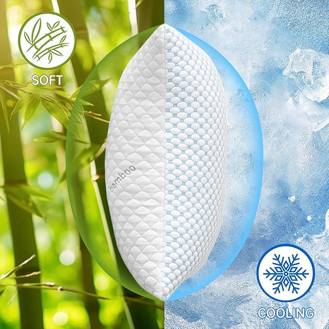 Cooling Shredded Memory Foam Pillow Queen Size - Adjustable Loft for Back & Side Sleepers, Breathable & Supportive Bed Pillow with Removable Washable Cover(Queen Pack of 1)