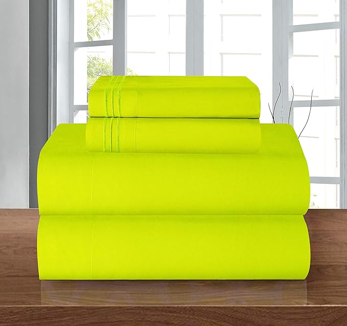 Elegant Comfort Luxury 1500 Premium Hotel Quality Microfiber 4-Piece Sheet Set - Wrinkle Resistant, All Around Elastic Fitted Sheet, Deep Pocket up to 16", King, Lime