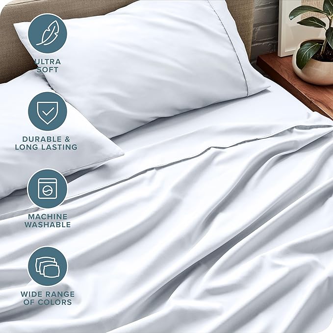 Bare Home Full Sheet Set - 1800 Ultra-Soft Microfiber Full Bed Sheets - Double Brushed - Deep Pockets - Easy Fit - 4 Piece Set - Bedding Sheets & Pillowcases (Full, White)