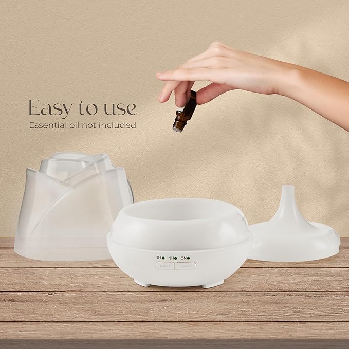 Earnest Living Rose Essential Oil Diffuser 150ml – Mini Ultrasonic Aromatherapy Humidifier for Bedroom & Desk, Quiet Mist, USB Powered, 7-Color Night Light, for Women, Frosted White