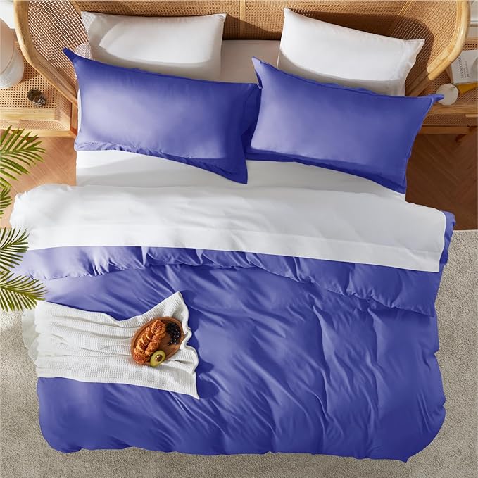 Nestl Queen Duvet Cover Set with Comforter Insert - Royal Blue 4 Piece 90x90 Duvet Cover & 2 Pillow Shams with White Quilted Down Alternative Comforter, Ultra Soft, All Season