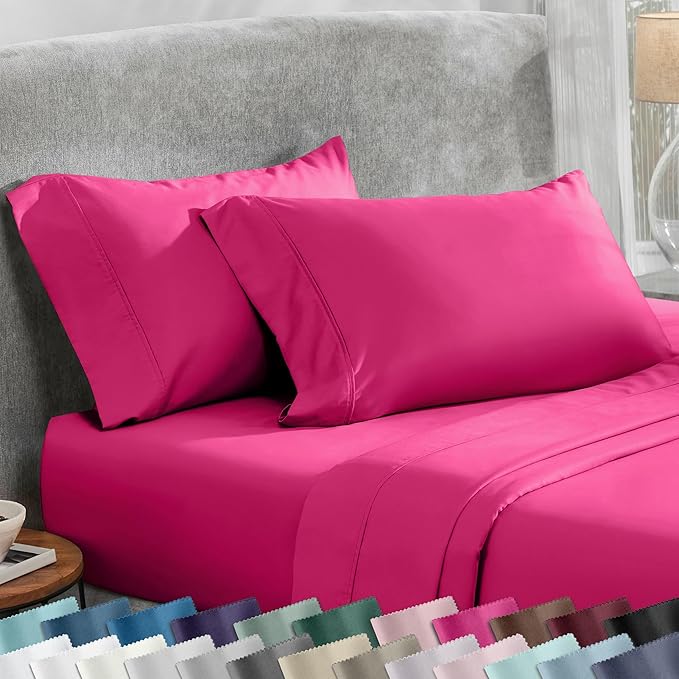 California Design Den Standard/Queen Size Pillow Cases Set of 2-400 Thread Count Sateen, Natural 100% Cotton Pillow Cases Standard Size, Soft, Roomy and Breathable - Hot Pink