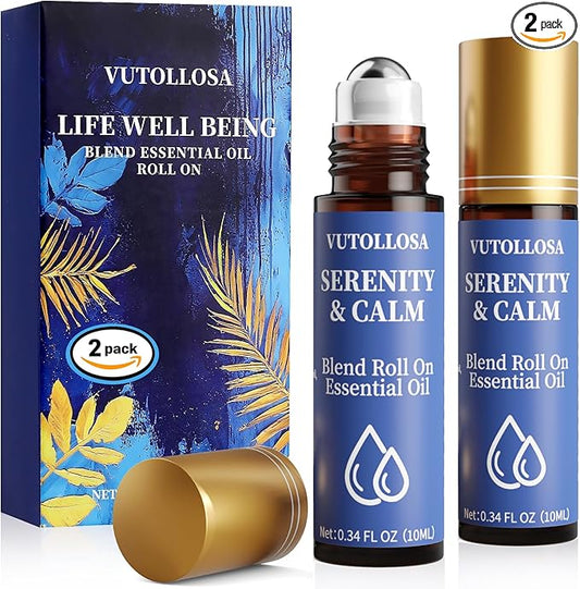 2-Pack Serenity & Calm Essential Oil Roll On | Pure Natural Essential Oil Blend | Self Care, Relaxation & Travel Gifts for Women, Teachers & Colleagues | VUTOLLOSA