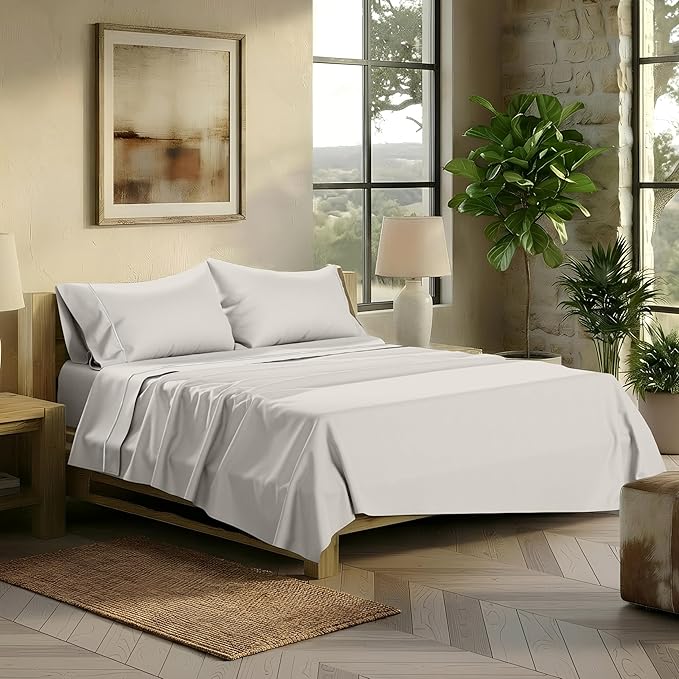TEXAS LINEN CO. 100% Egyptian Cotton Sheets King Size - Snoozin' Supreme Collection 2000 Series Luxury King Bed Sheet Set, Cooling Sateen Weave, 17” Extra Deep Pocket Hotel Sheets (4 Pc, Light Grey)