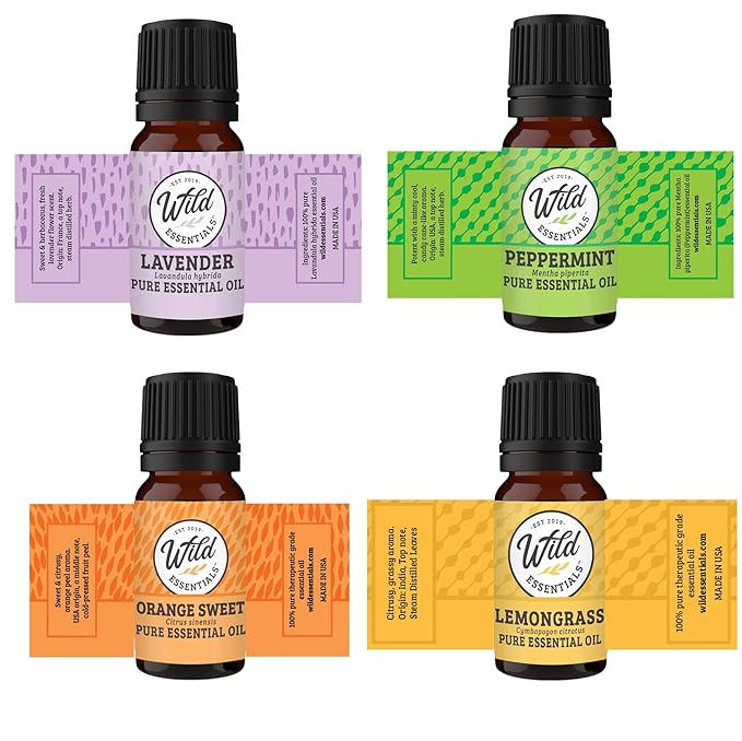Wild Essentials Greek Key Necklace Essential Oil Diffuser Kit with Lavender, Lemongrass, Peppermint, Orange Oils, 12 Refill Pads, Calming Aromatherapy Gift Set, Customizable Color Changing, Perfume