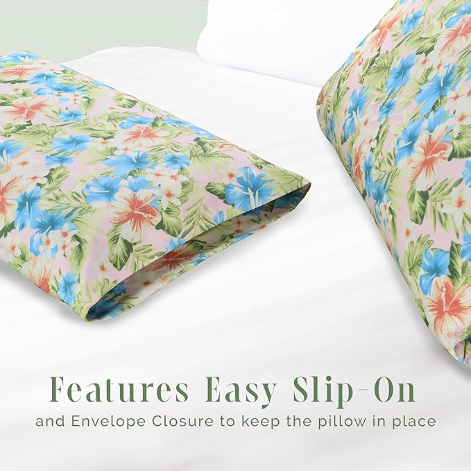 Elegant Comfort Ultra Soft Set of 2 Floral Print Pillowcases - 1500 Premium Hotel Quality Microfiber, Soft and Smooth Envelope Closure 2-Piece Pillow Covers - King, Magnolia