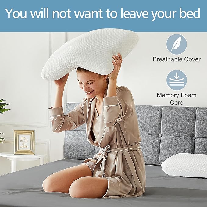 DUMOS Memory Foam Pillows for Sleeping, 1 Pack Bed Pillows for Adults with Washable Cover and Breathable Mesh, Gel Cooling Pillow for Back and Side Sleeper Support, White