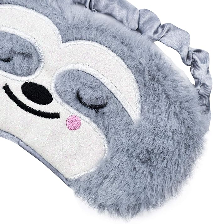 Cute Sloth Sleeping Mask, Soft Fluffy Plush Blindfold Funny Novelty Animal Sleep Mask Eye Cover Eyeshade for Kids Girls Boys Women Men Night Nap Travel Meditation (Gray, Sloth)