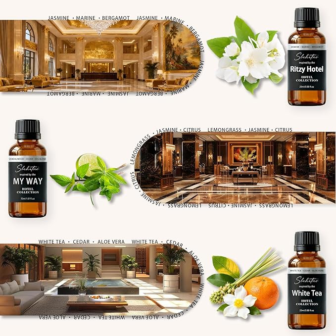 Hotel Diffuser Oil Gift Set – Luxury Hotel Inspired Fragrance Oils for Diffusers, Premium Aromatherapy Home Fragrance, Long Lasting Scent for Bedroom, Spa & Office (Hotel Fragrance Set 20ml*6)