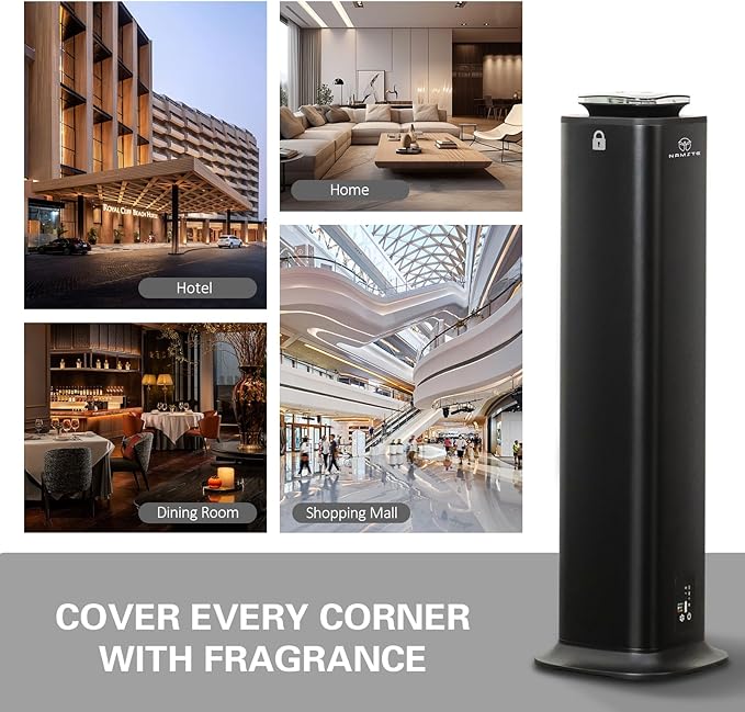 Tower HVAC Scent Diffuser | 4000 Sq. Ft Coverage | 800ml Essential Oil Waterless Diffuser | Large Capacity Luxury Hotel Diffusers | App & Touch Control for Two-Story Home, Open Area - Black
