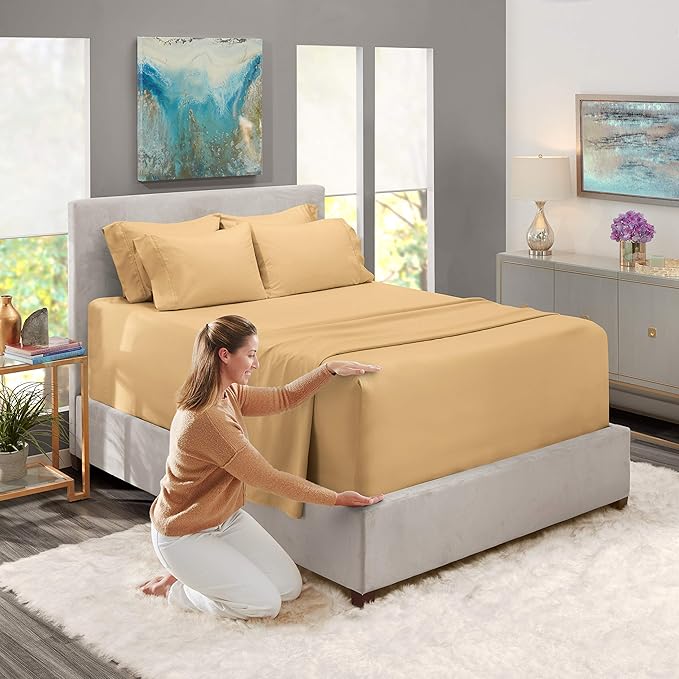 Hearth & Harbor Extra Deep Pocket Sheets - Fits Mattress 18-24 Inches Deep - Extra Deep Pocket California King Size - 6 Piece Cal King Sheets - Cal King, Camel