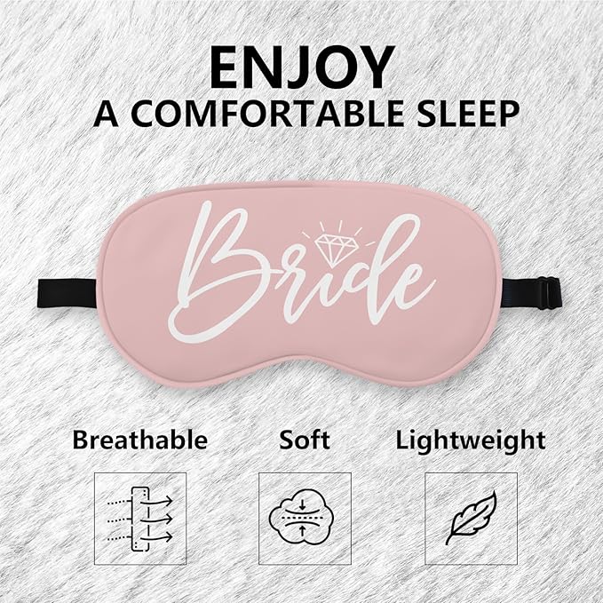 Bride Silk Eye Mask for Sleeping, Bride Eye Mask,Bridal Shower Gifts Blindfold Adjustable Strap Night Sleep Mask for Bride Groom, Engagement Wedding Gifts Sleeping Mask Eye Cover