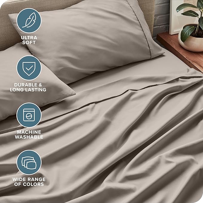 Bare Home Full Sheet Set - 1800 Ultra-Soft Microfiber Full Bed Sheets - Double Brushed - Deep Pockets - Easy Fit - 4 Piece Set - Bedding Sheets & Pillowcases (Full, Khaki)