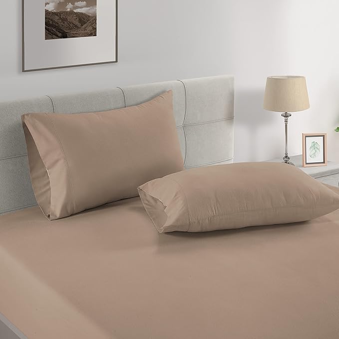 LANE LINEN Pillows Standard Size Set of 2, Soft 100% Egyptian Cotton Sateen, Cool & Smooth Pillowcases Queen - Taupe
