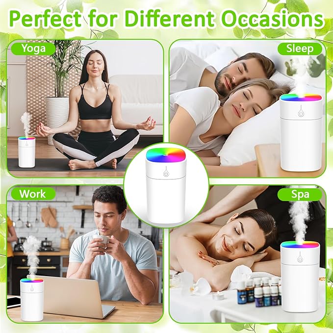 Portable Small Humidifiers for Bedroom, 3L Aroma Diffuser for Home Personal Desktop Plant Humidifier Indoor Fragrance Aroma Diffuser with 2 Modes, Night Light and Auto-Off
