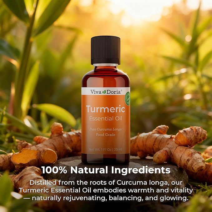 Viva Doria Turmeric Essential Oil, 100% Pure, Natural Turmeric Essential Oil, Undiluted, for Aromatherapy | Food Grade, 30 mL (1 Fluid Ounce)