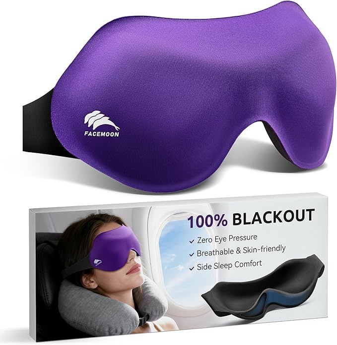 Sleep Mask for Side Sleepers: Lash Extensions 3D Contoured Eye Mask – Airplane Travel Essential, Zero-Pressure Light Blackout Eye Mask for Women – Soft Night Blindfold for Long Flights (Purple)
