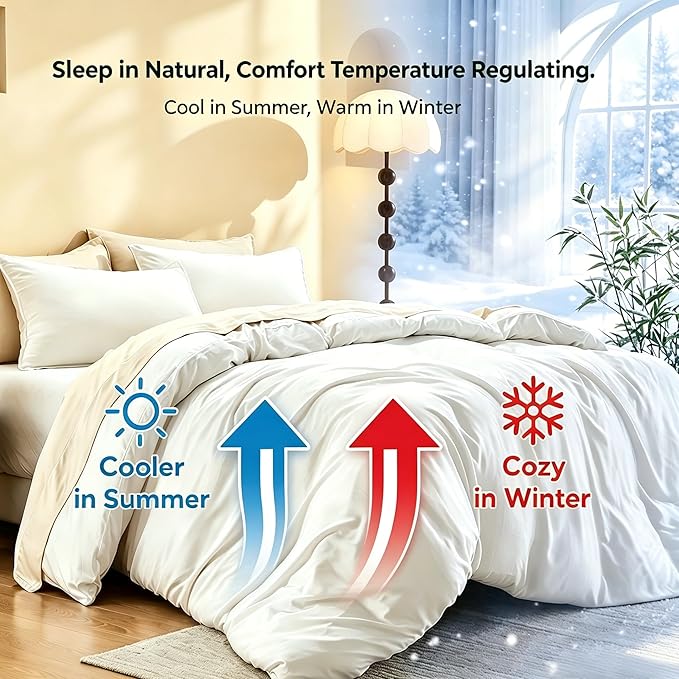 Simple&Opulence Cooling Duvet Cover Set King Size, 3 Pcs 100% Viscose Derived from Bamboo Hotel Luxury Silky Bedding Set, Breathable Soft Comforter Cover for Hot Sleeper with 2 Pillowcases(White)