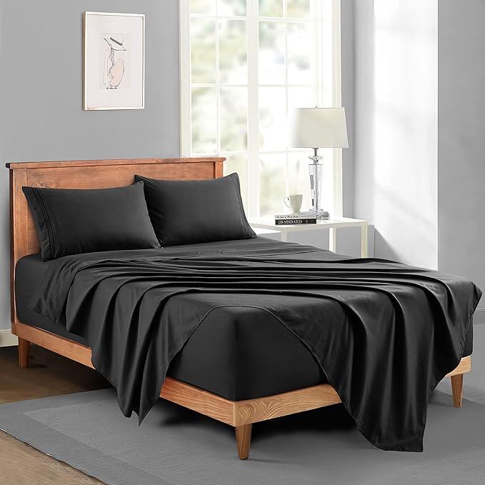 Manyshofu Extra Deep Pocket Queen Sheet Sets - Hotel Luxury 1800 Thread Count Sheets & Pillowcases - Microfiber Bed Set up to 24" Mattress - Charcoal Grey Bed Sheets 18-24 Inch Deep Pockets - 4 Piece