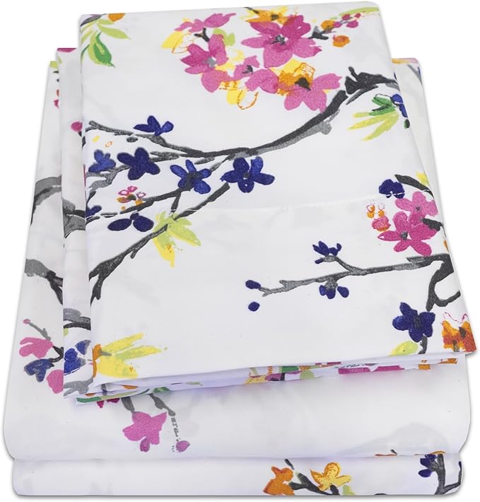 1500 Supreme Collection Extra Soft Botanical Bright Whimsical Watercolor Pattern Sheet Set, King - Luxury Bed Sheets Set with Deep Pocket Wrinkle Free Bedding, Printed Pattern, King