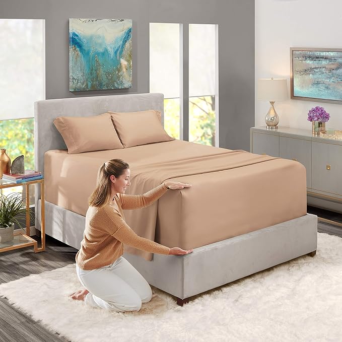 Nestl California King Size Sheet Set, 4 Piece Extra Deep Pocket (18-24 inches), Microfiber, Hotel Luxury, Soft, Breathable, Wrinkle-Free, Easy to Care, Taupe