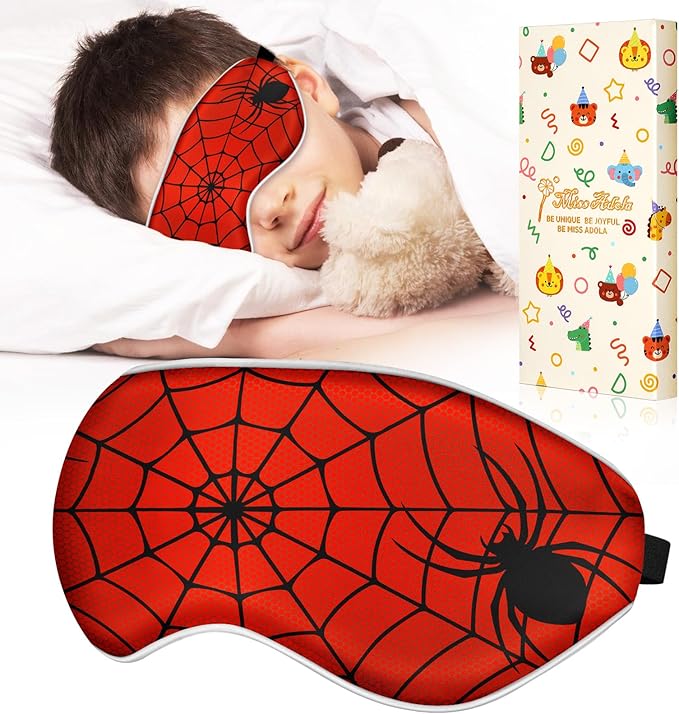 Miss Adola Silk Sleep Mask for Kids - Cute Cartoon Eye Cover for Boys Girls Teens With Soft Smooth Adjustable Straps, Red Zhizhu